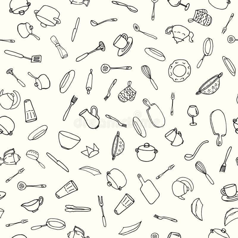 Keuken naadloos patroon op witte achtergrond vector illustratie Keuken naadloos patroon op witte achtergrond vector illustratie