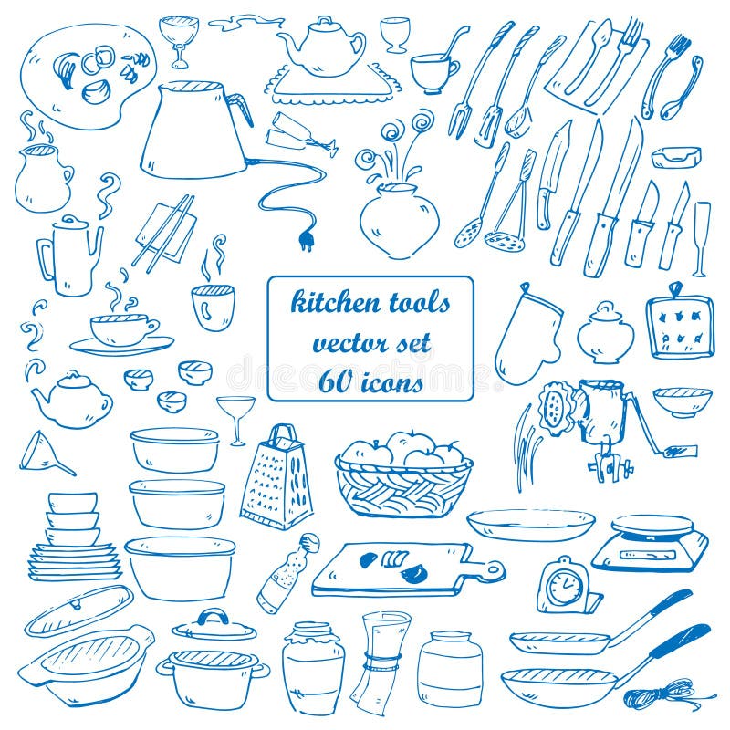 Keukengereedschap vectorkrabbels stock illustratie Keukengereedschap vectorkrabbels stock illustratie