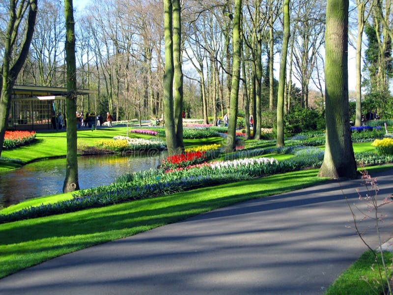 Keukenhof holland aprile 2007 : molti fiori di colore giallo rosso di colore bianco tulipano daffodiodiin un bellissimo letto di f immagini stock