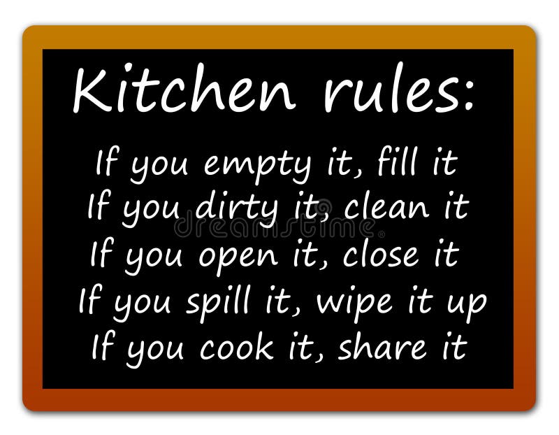 Easy and clear rules for when working inside the kitchen. Easy and clear rules for when working inside the kitchen