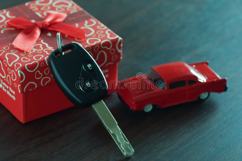 Key of Car in Gift Box on Wood Table Stock Photo Image of security