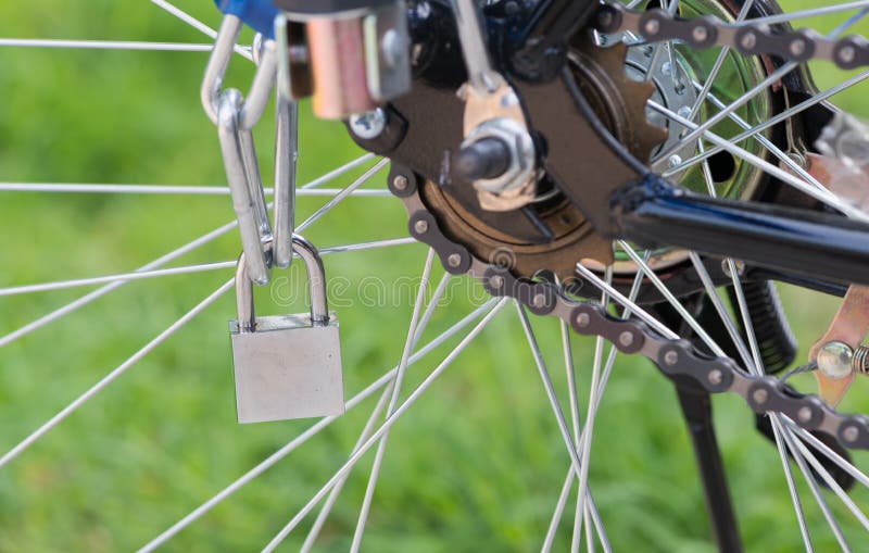 Key Lock with Chain on Wheel New Bicycle Stock Photo Image of protect