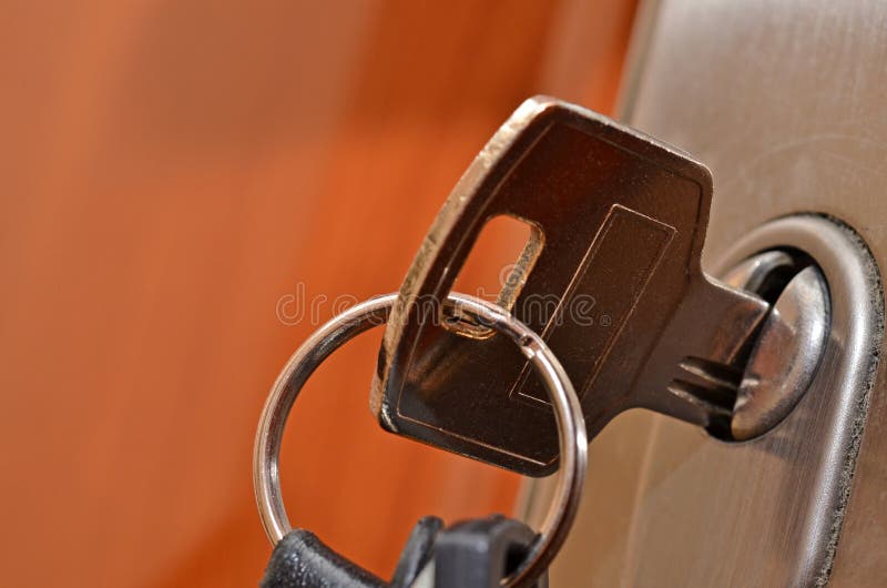 Key in lock close up