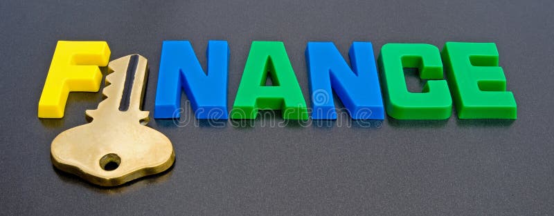 A macro image where a gold key replaces the 'i' in finance making a possible logo using bold upper case colorful letters. A macro image where a gold key replaces the 'i' in finance making a possible logo using bold upper case colorful letters.