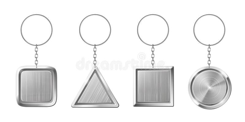 Blank square keychain with ring and chain for key Vector Image