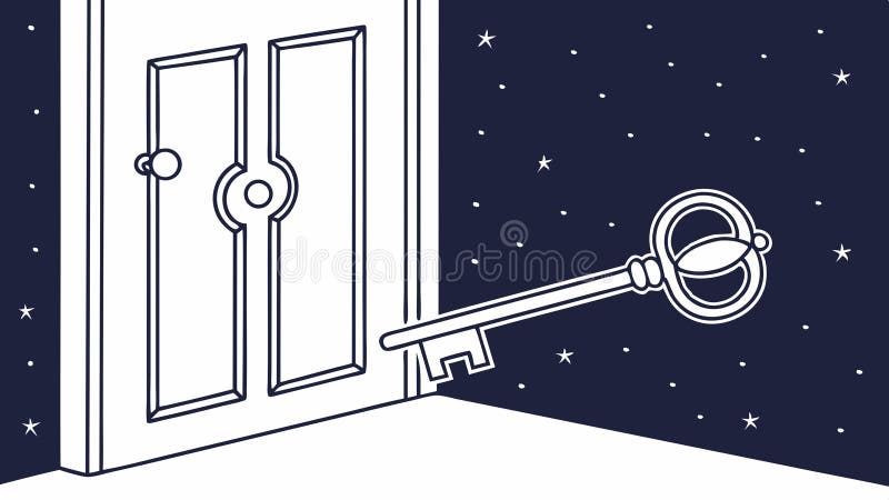 Key unlocking a cosmic door, symbolizing new opportunities and unexplored frontiers. vector design Generative AI royalty free illustration