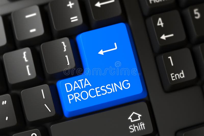 Keyboard with Blue Button - Data Processing. 3D. stock photo