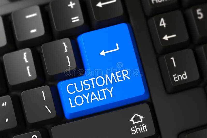 Keyboard with Blue Key - Customer Loyalty. 3D. stock photo Keyboard with Blue Key - Customer Loyalty. 3D. stock photo