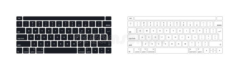 Keyboard of computer  laptop. Modern key buttons for pc. Black  white keyboard isolated on white background. Icon of control