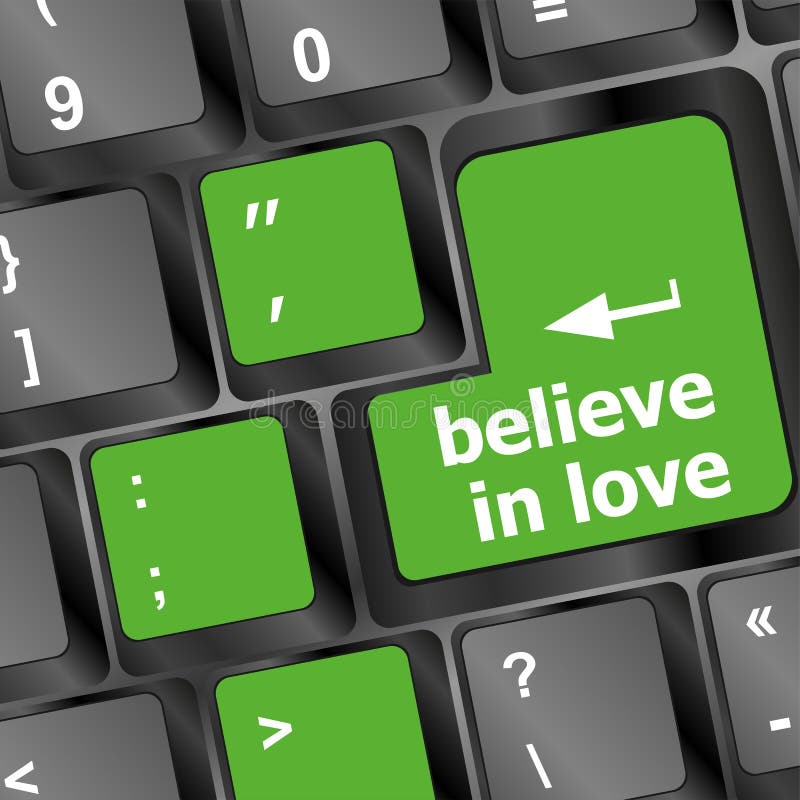 Keyboard key with believe in love text and arrow stock illustration