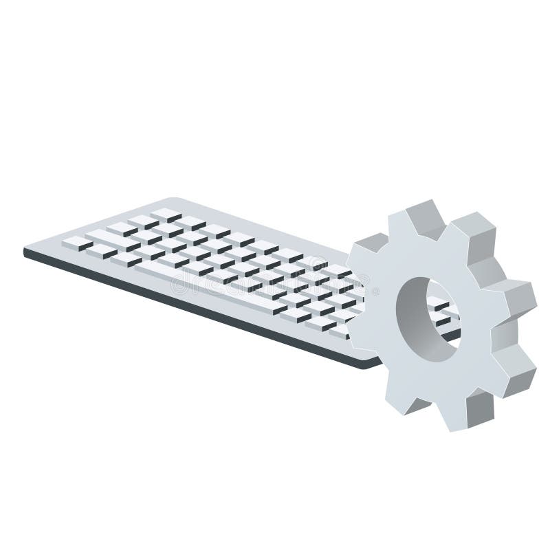 Keyboard for personal computer with gear icon Settings icon or instruction. Keyboard for personal computer with gear icon. Settings icon or instruction. Color icon