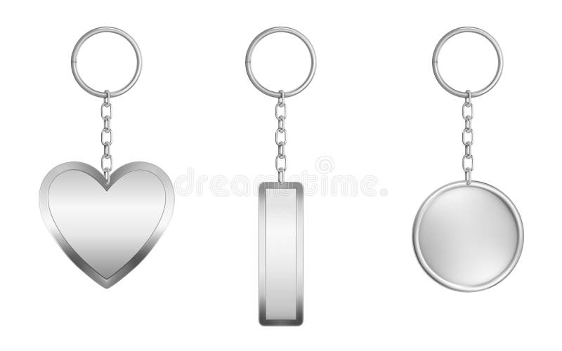 Keychains set. Metal round, rectangular and heart royalty free illustration