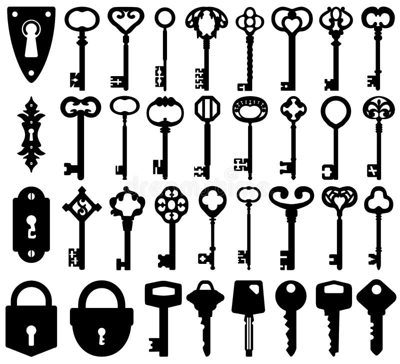 Keyholes, keys and locks.