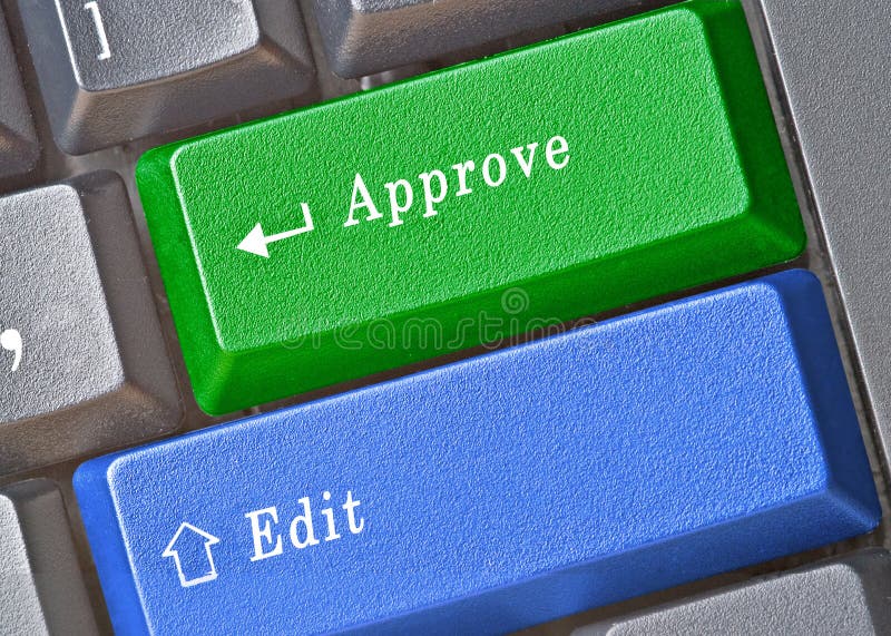 Keyboard with keys for editing and approval. Computer editing stock images, royalty-free photos and pictures