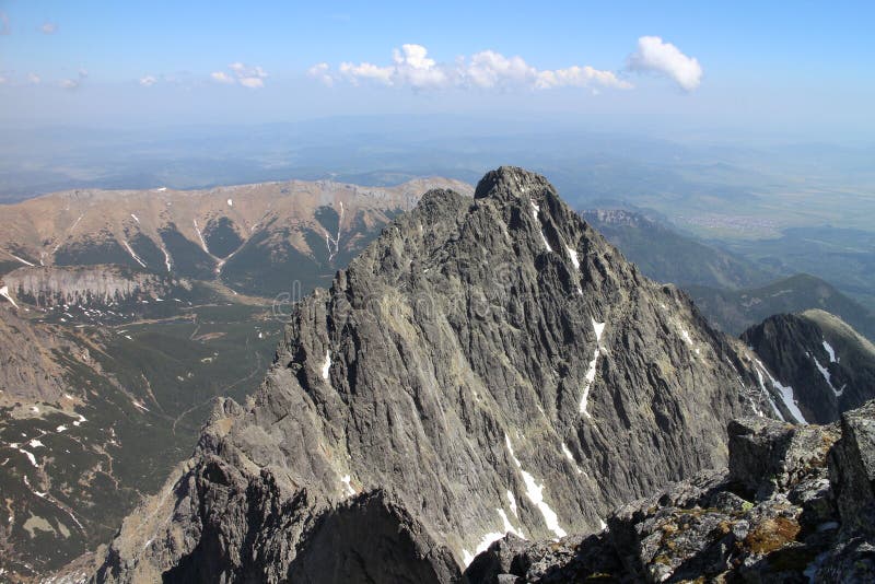 Kezmarsky peak 2558 m from Lomnicky peak 2634 m,, High Tatras