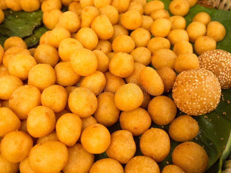 Khanom Kai Nok Krata or Sweet Potato Balls. Stock Photo - Image of ...