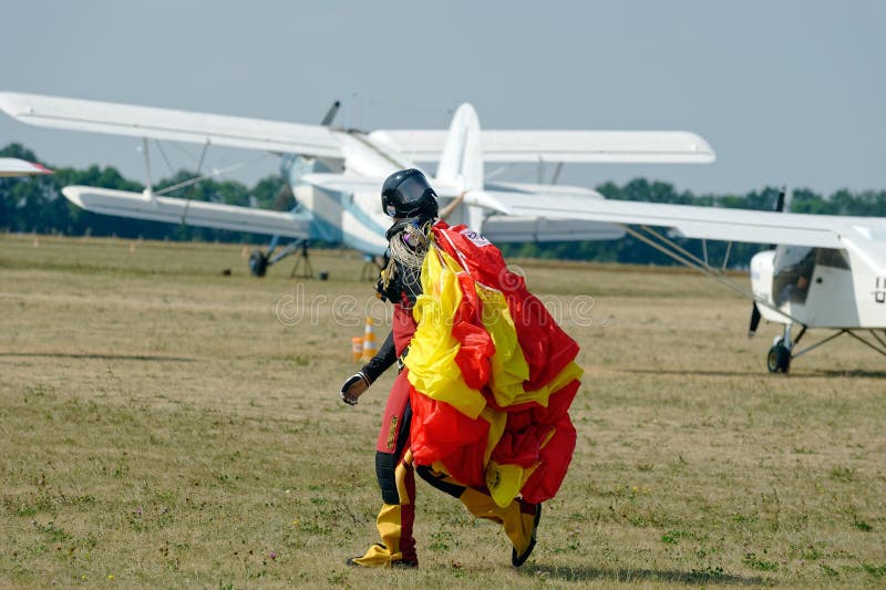 Skydiver Carries A Parachute After Landing Editorial Image Image Of
