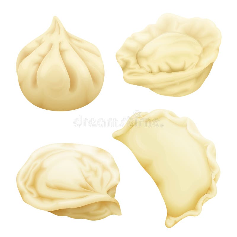 Khinkali realístico do pelmeni das bolinhas de massa 3d do vetor ilustração royalty free Khinkali realístico do pelmeni das bolinhas de massa 3d do vetor ilustração royalty free