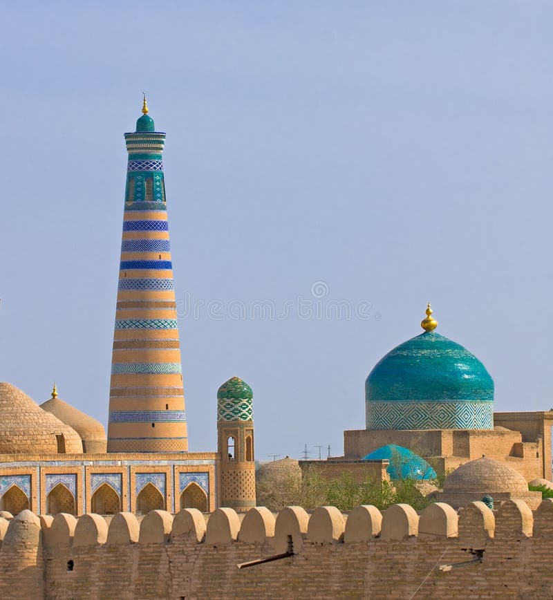 khiva minaret starożytnego miasta obraz stock khiva minaret starożytnego miasta obraz stock