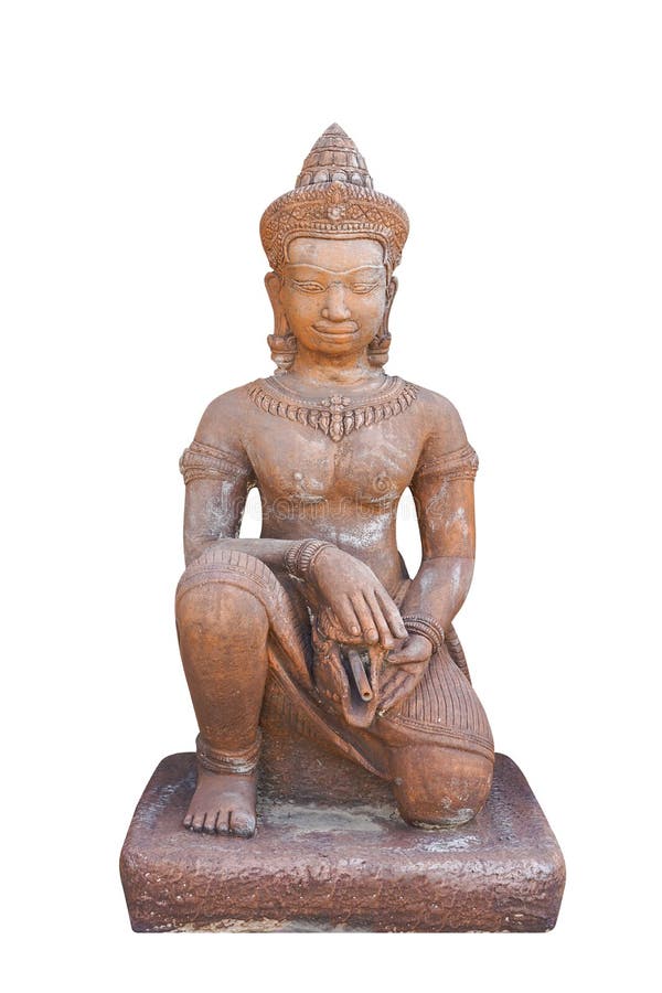 Khmer ancient stone sculpture isolated on white background royalty free stock image