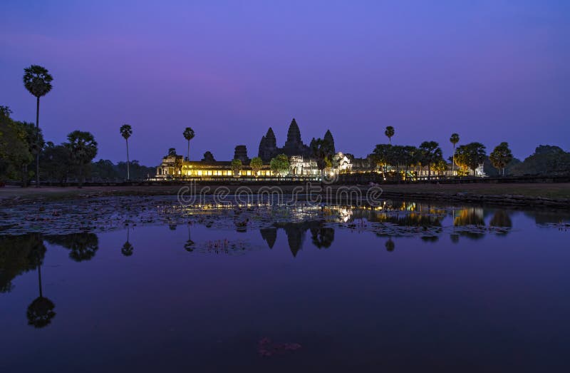 Angkor Wat At Night, Cambodia Stock Image - Image Of Khmer, Purple:  177231869