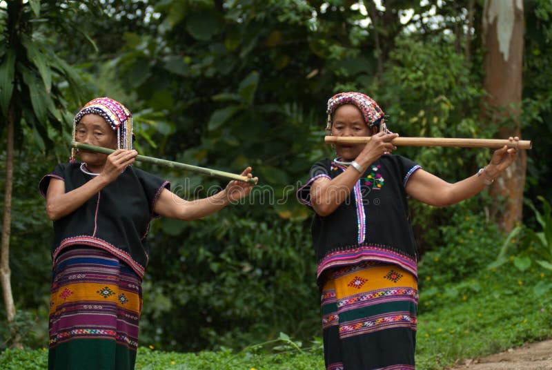 Khmu Hilltribe Playing Flute with Nose. Editorial Stock Photo Image