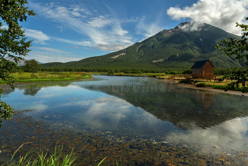 Khodutkinskiye hot springs at the foot of volcano Priemysh. South Kamchatka Nature Park.