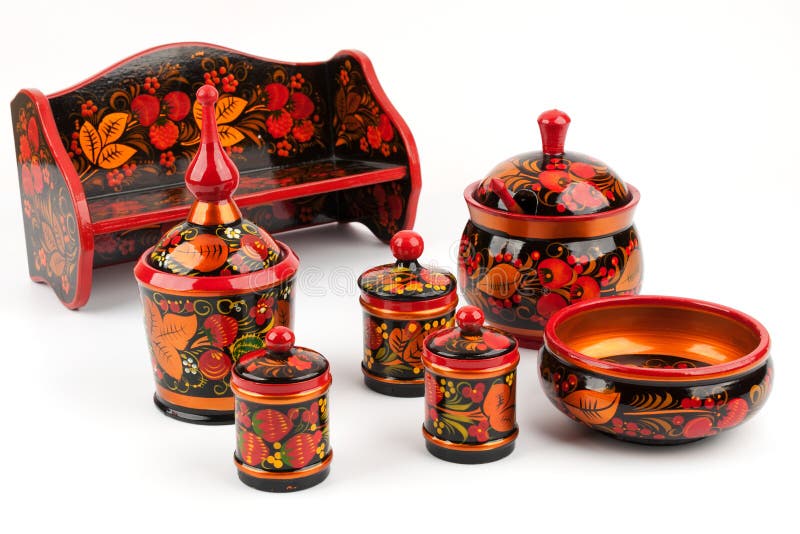 Khokhloma kitchen utensils stock photo. Image of gold 35952794