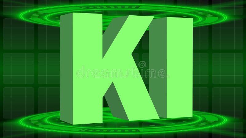 KI - abstract 3D graphic illustration for Artificial Intelligence - KI letters between HUD elements royalty free illustration