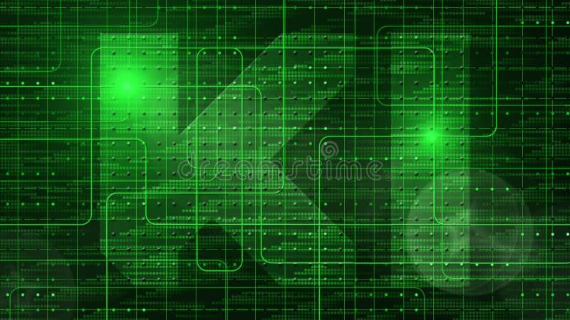 KI lettering in center of various graphic elements on green digital technology background - artificial intelligence concept stock illustration