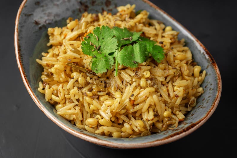 Kichari Decorated with Parsley Leaves Closeup Stock Image Image of