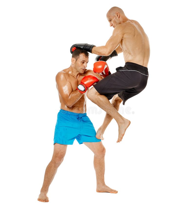 Kickboxers Sparring On White Stock Image Image of practice, boxer 58289049