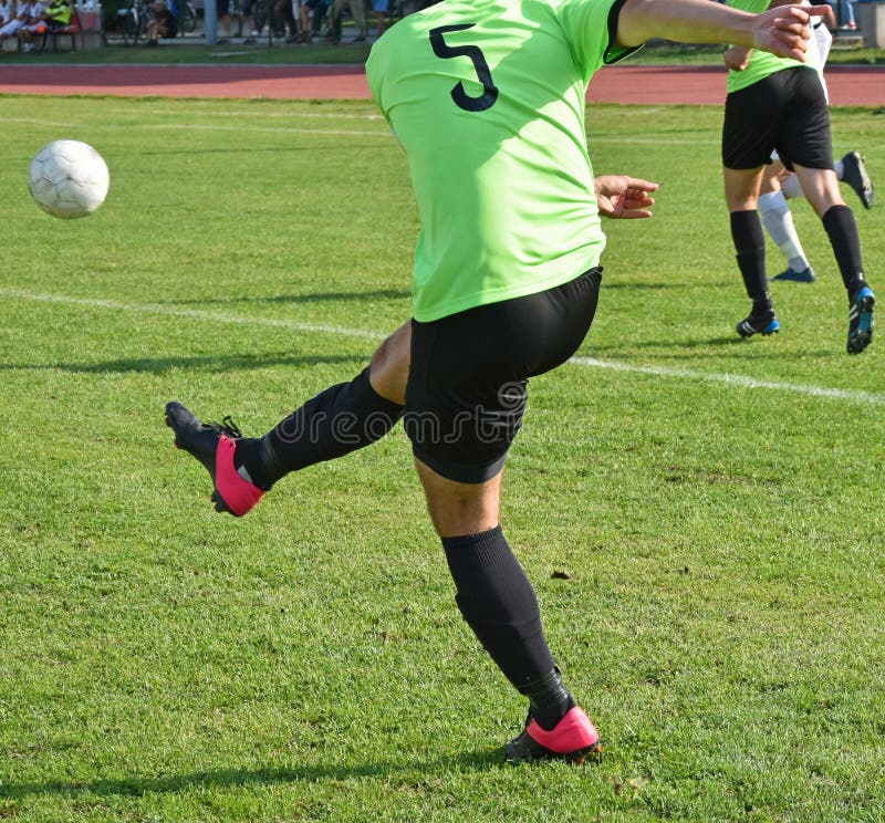 Kicking the Ball at the Soccer Match Stock Image Image of event