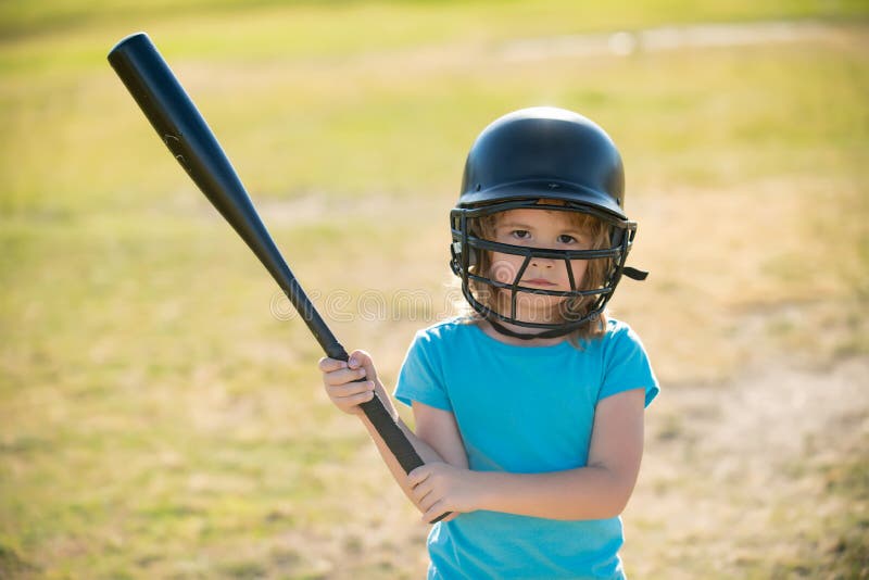 Kid Baseball Ready To Bat. Child Batter about To Hit a Pitch during a