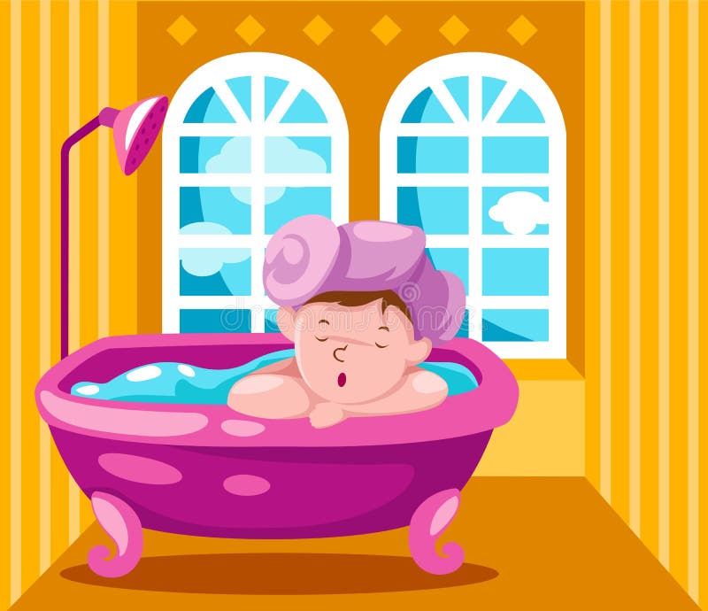 Illustration of landscape kid in the bathtub
