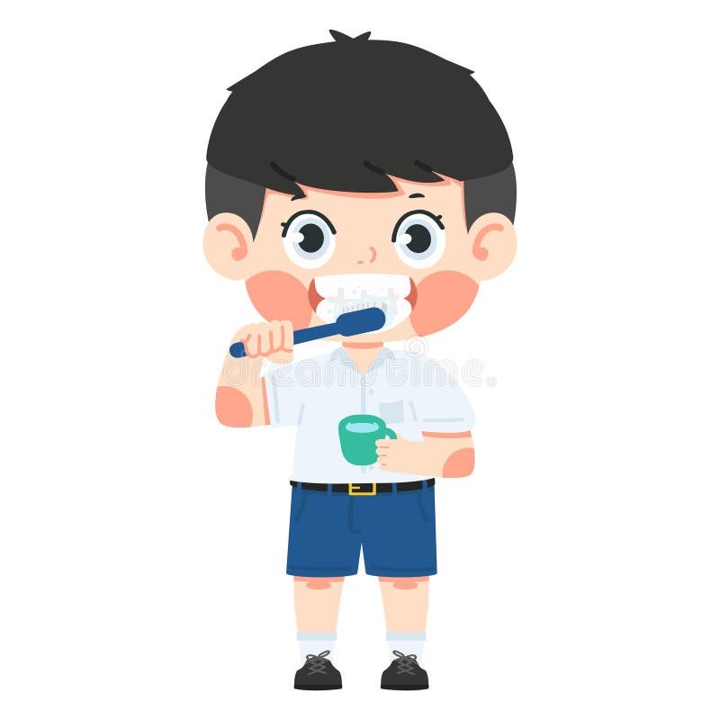 Kid Boy Brushing Clean Teeth Stock Illustration - Illustration of routine, vector: 350570545