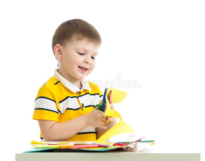 Kid boy cut paper stock image. Image of smile, material 30254587