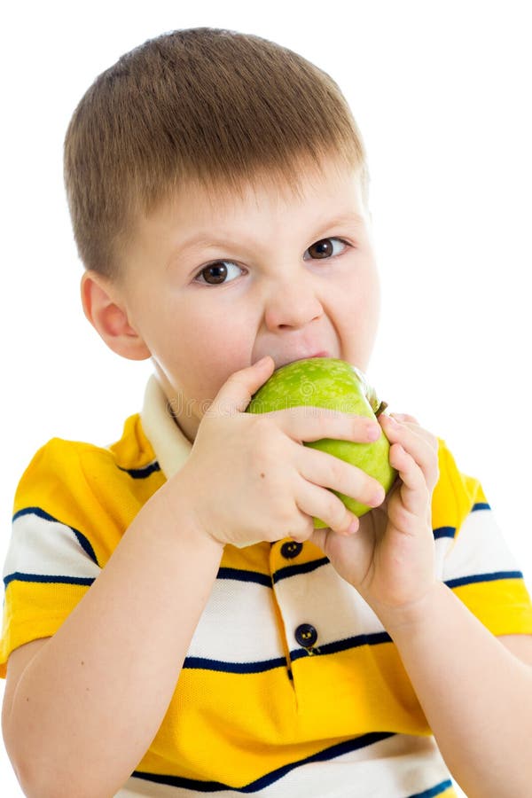 Kid Boy Eating Green Apple Isolated Stock Photo Image of lifestyle