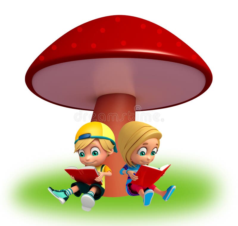 Kid boy and girl with Mashroom