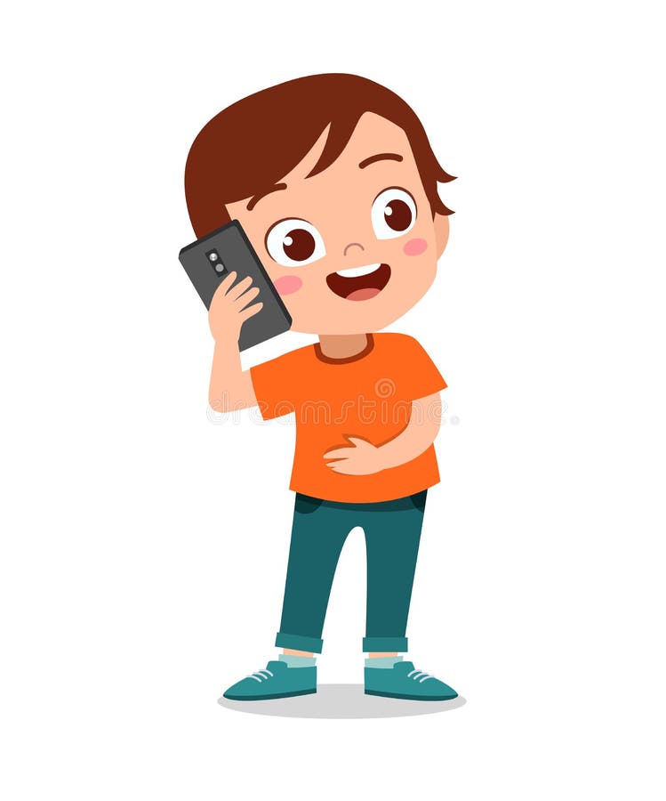 Cute Little Boy Talk Using Mobile Phone Stock Vector Illustration Of