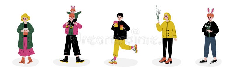 Kid Celebrate påskvårsäsongsvektoruppsättning royaltyfri illustrationer