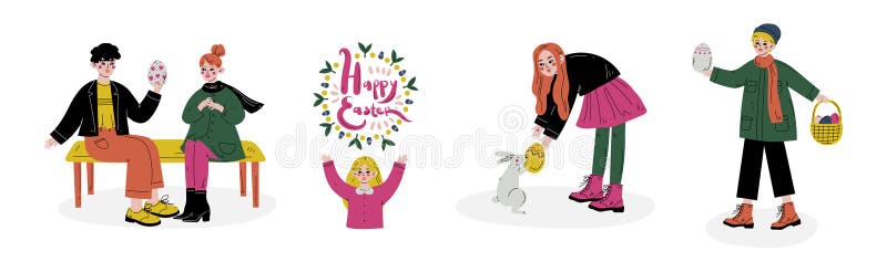 Kid Celebrate påskvårsäsongsvektoruppsättning stock illustrationer