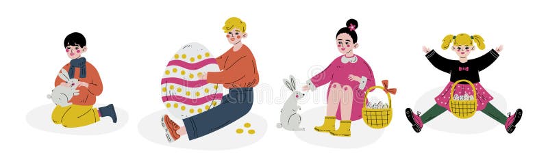 Kid Celebrate påskvårsäsongsvektoruppsättning vektor illustrationer