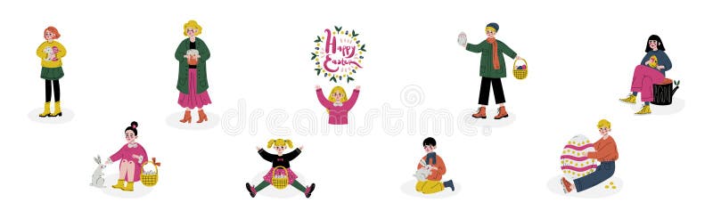Kid Celebrate påskvårsäsongsvektoruppsättning stock illustrationer