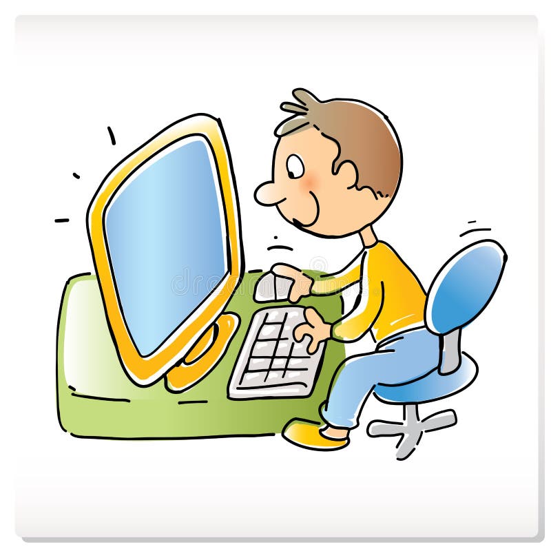 Kid with computer stock vector. Illustration of monitor - 7882395