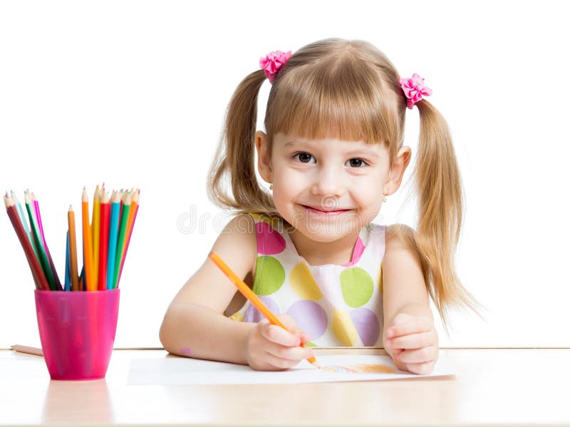 Kid drawing with colourful pencils stock photography Kid drawing with colourful pencils stock photography