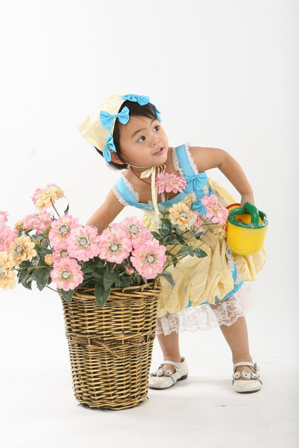 Kid and flowers