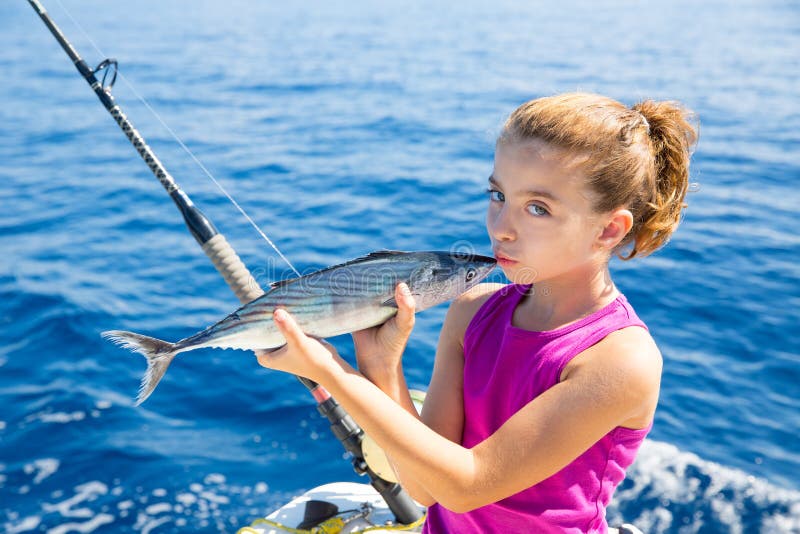 Kid Girl Fishing Tuna Bonito Sarda Kissing Fish For 