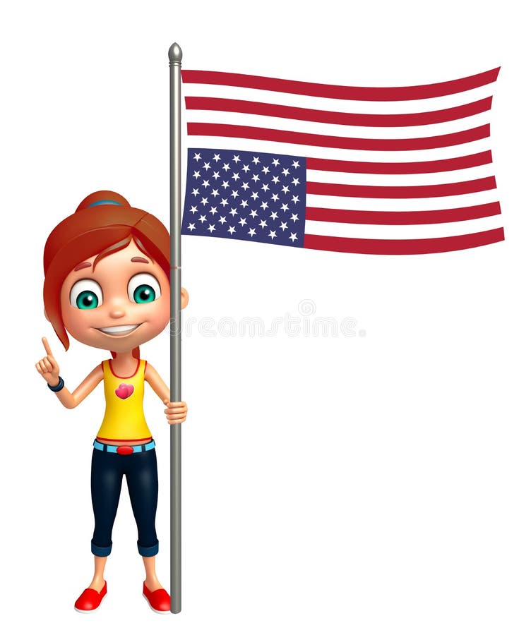 Kid girl with Flag stock illustration. Illustration of cheerful 77504664