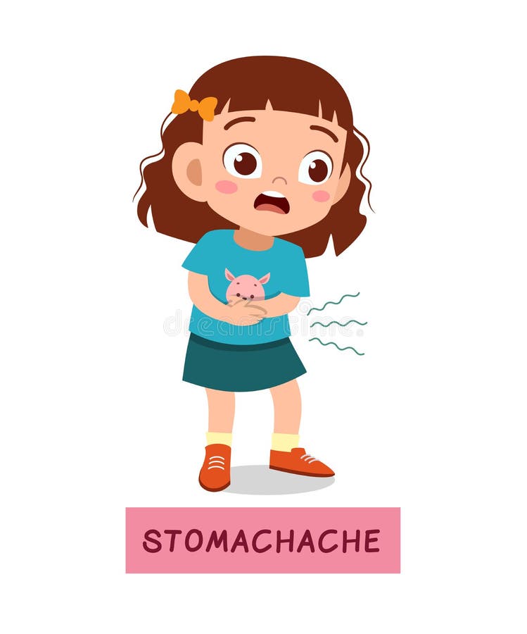 stomach ache cartoon girl